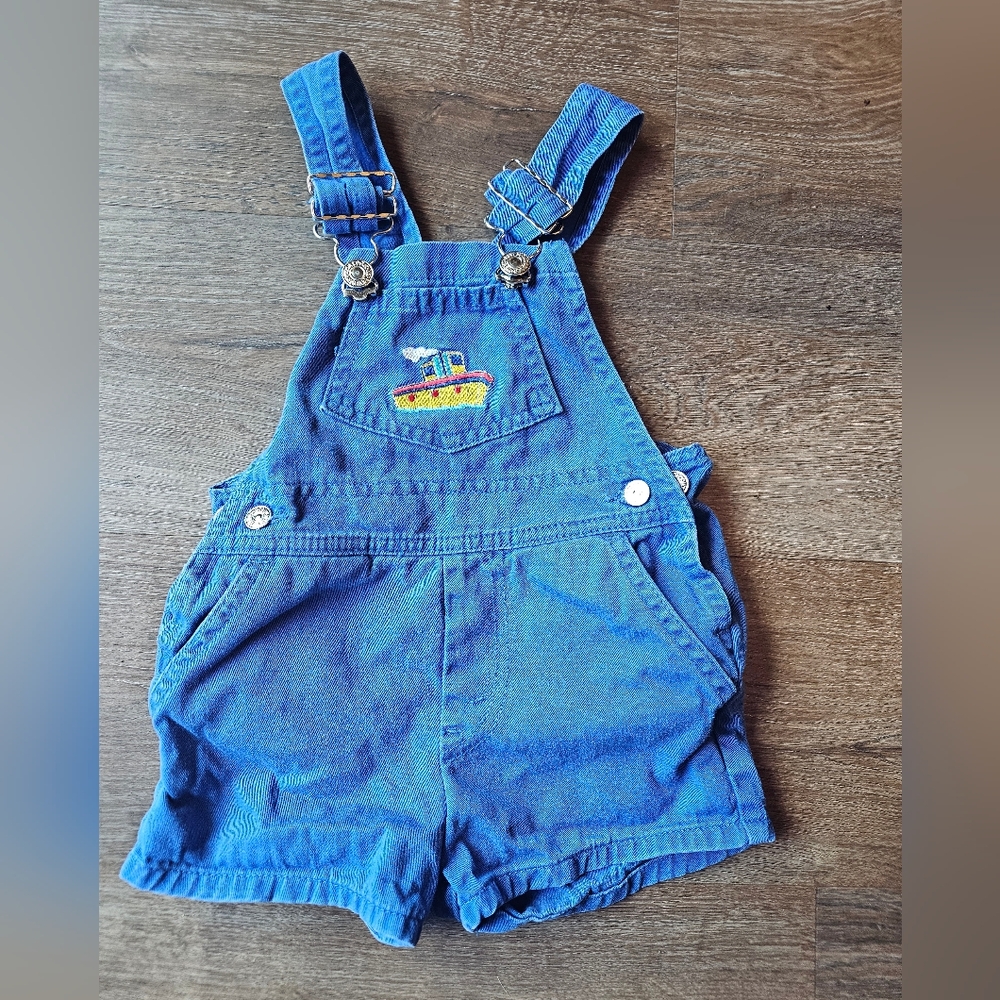 Levi's Blue Denim Kids Overalls Shorts with Embroidered Boat
